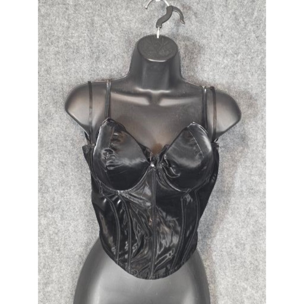 Windsor Black Faux Leather‎ Corset Top Underwire Boning DSJ3286 Womens Sz L Goth